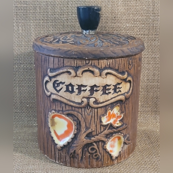 Treasure Craft Other - Vintage Treasure Craft Coffee Canister Faux Bois Wood Look Ceramic Tree & Leaves